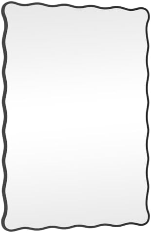 Modern Black Wavy Bathroom Mirror 28x40 Wall Decor