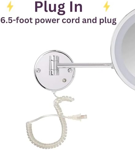 JERDON Lighted Wall Makeup Mirror with 5X Magnification