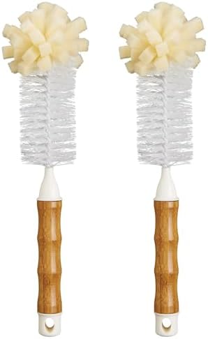 HIC Kitchen Bottle Brush Bamboo Non-Scratch Bristles 2-Pack