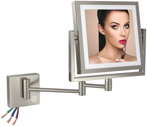 Square Makeup Mirror Wall Mount with Lights and 3X Magnification
