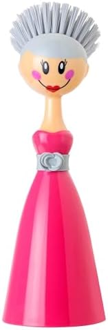 Vigar Dolls Dish Brush with Pink Handle and Gray Brush Holder