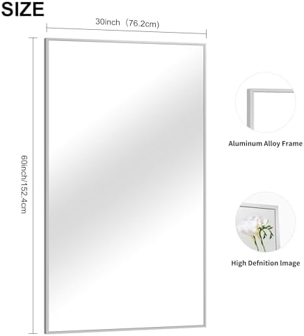 COFENY Silver Wall Mirror 30x60 Inch Rectangle