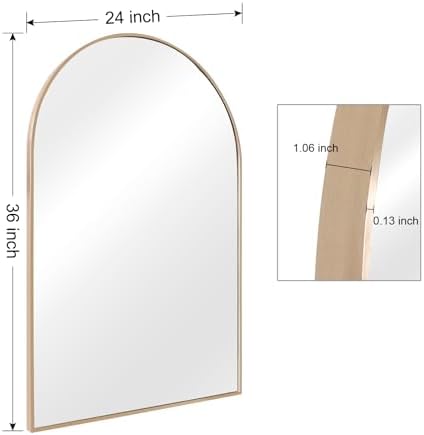 Dablue 24x36 Inch Arch Wall Mirror Gold Frame