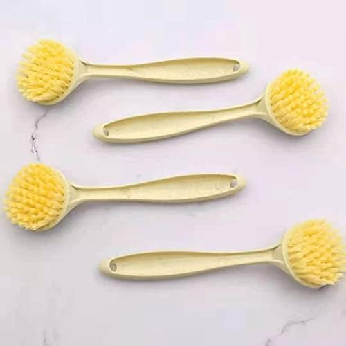 CALOPET Kitchen Cleaning Brush with Bamboo Handle and Built-in Scraper