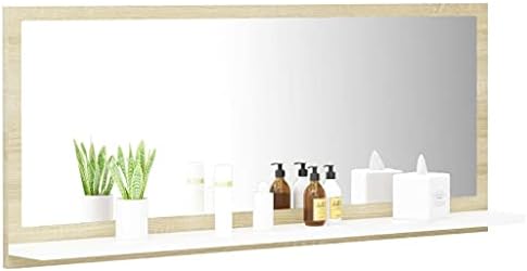 Bathroom Mirror with Shelf White and Sonoma Oak