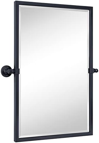 TEHOME 20x30 Pivot Tilting Wall Mirror Black Metal Frame