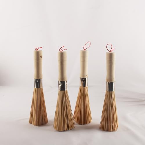 4Pack Bamboo Scrub Brush with Wooden Handle for Pans Dishes and Sink
