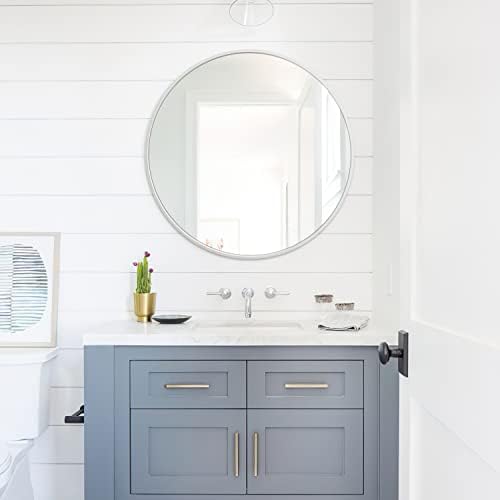 24 White Round Mirror with Metal Frame
