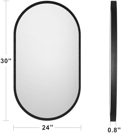 24x30 Black Oval Wall Mirror with Metal Frame
