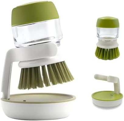 Dish Brush with Soap Dispenser and Drainage Base Green