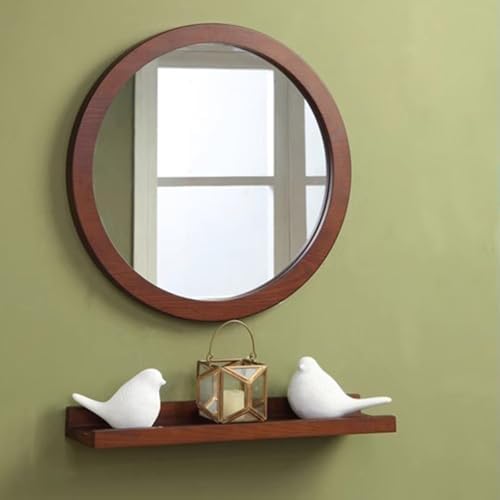 Wall Mounted Wooden Mirror with Walnut Frame 30cm