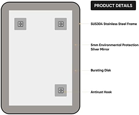 SNUGACE 30 X 36 Black Metal Frame Bathroom Mirror with Silver Backing