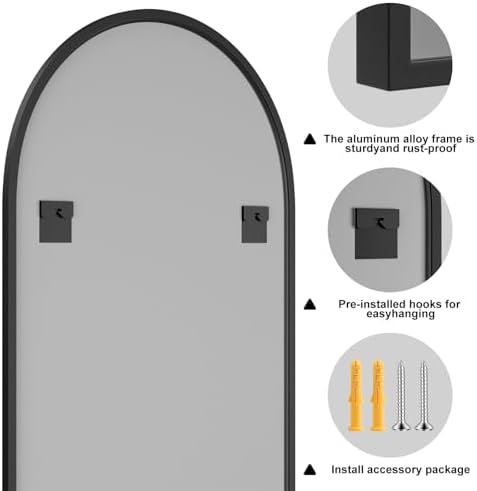 Rowjut 38x26 Bathroom Mirror with Black Arched Frame