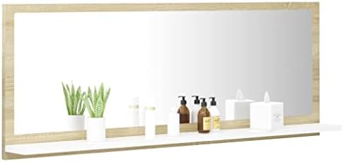 Wall Mounted Vanity Mirror with Light White Sonoma Oak
