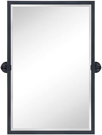 TEHOME 20x30 Pivot Tilting Wall Mirror Black Metal Frame