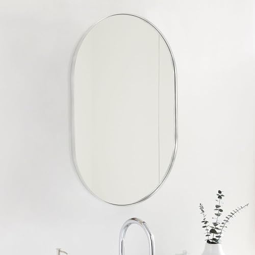 20 x 33 Inch Oval Wall Mirror with Silver Frame