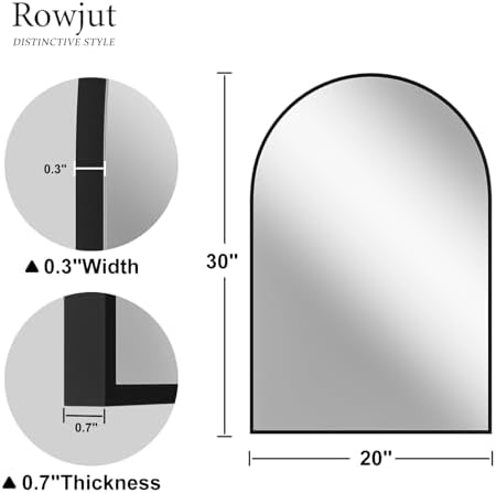 Rowjut 38x26 Bathroom Mirror with Black Arched Frame