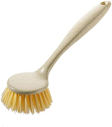 CALOPET Kitchen Cleaning Brush with Bamboo Handle and Built-in Scraper