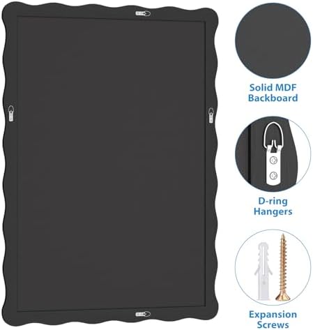 Modern Black Wavy Bathroom Mirror 28x40 Wall Decor
