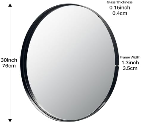 Redlife Black Round Wall Mirror for Bathroom