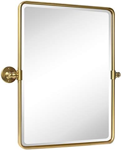 TEHOME 20x24 Inch Farmhouse Gold Metal Frame Pivot Bathroom Mirror