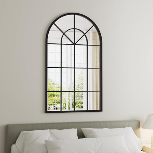 Dewfig Arched Wall Mirror 30x20 Black Iron Frame