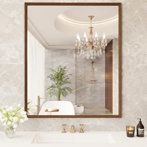 30X36 Inch Wall-Mounted Mirror with Walnut Frame
