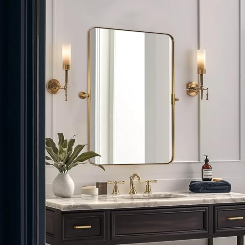 MOON MIRROR Gold Pivot Wall Mirror 24x36
