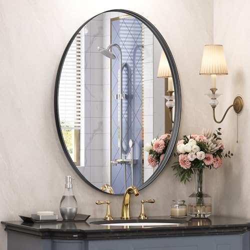 Brightify Black Oval Wall Mirror 22x30 Inch