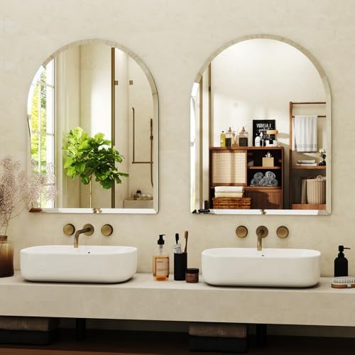 XRAMFY 24x26 Frameless Bathroom Mirror with Beveled Edge