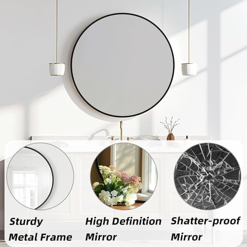 Kingvey 24 Inch Round Black Mirror for Bathroom and Living Room