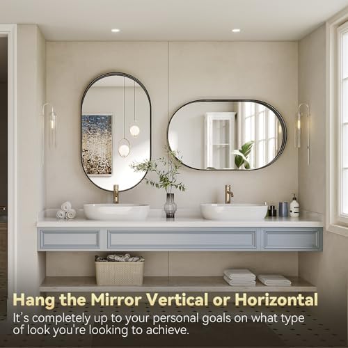 Brightify 24x40 Inch Black Oval Wall Mirror