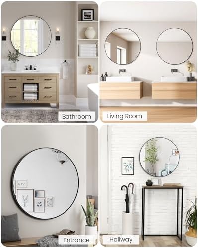 GAOMON 20 Inch Matte Black Round Mirror