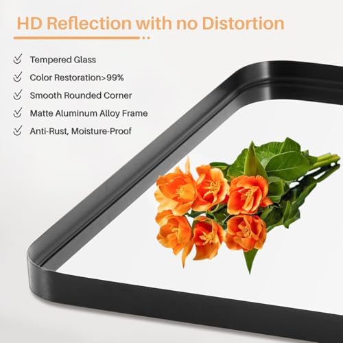 Atilioo 30x22 Inch Black Metal Bathroom Mirror