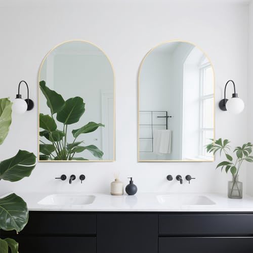 Arched Gold Bathroom Mirror 24x36 Inch
