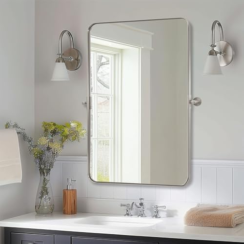 MOON MIRROR Brushed Nickel Pivot Mirror for Bathroom
