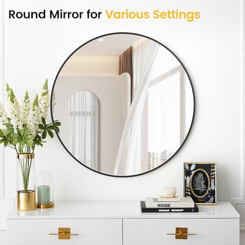 20 Inch Black Round Wall Mirror with Metal Frame 1
