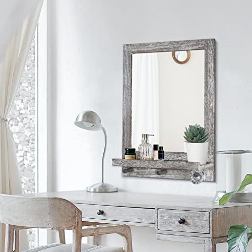 Rustic Wall Mirror with Shelf 165x23in