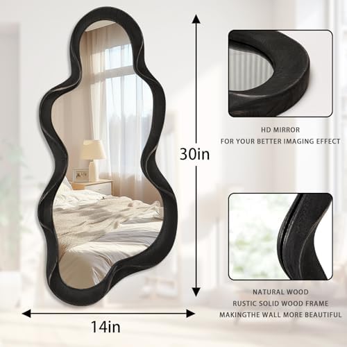 Lzuso 30x14 Inch Asymmetrical Cloud Wall Mirror with Wood Frame