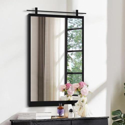 Autdot 38x24 Inch Black Farmhouse Wall Mirror with Metal Frame
