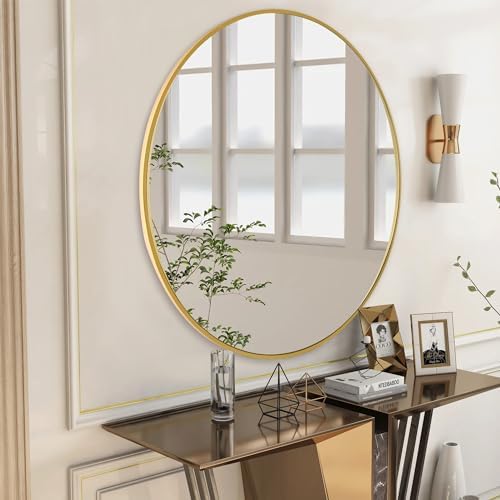 CULER 30 Inch Round Gold Bathroom Mirror