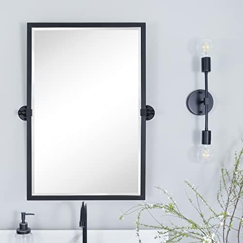 TEHOME 20x30 Pivot Tilting Wall Mirror Black Metal Frame