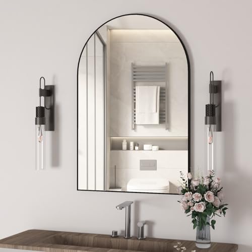 NEUWEABY Arched Wall Mirror 20x30 Black Metal Frame