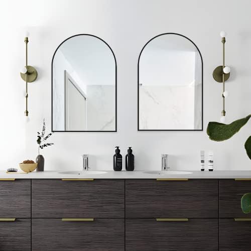 NEUWEABY Arched Wall Mirror 20x30 Black Metal Frame