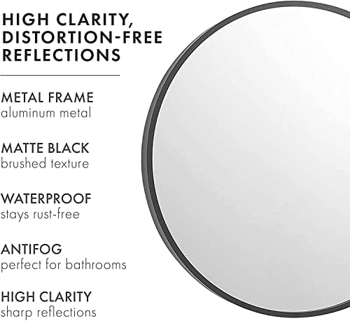 SHERBECK 24 Inch Round Black Mirror for Bathroom and Living Room