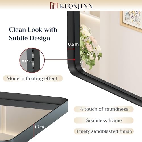 Keonjinn Black Bathroom Mirror 16x20 Rounded Rectangle Farmhouse