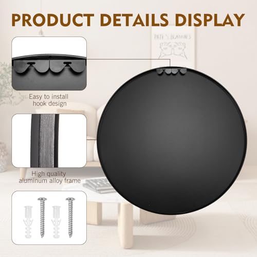 24 Black Round Mirror with Metal Frame