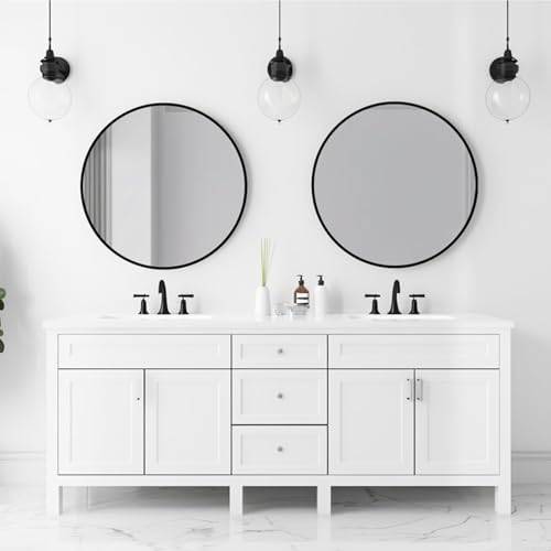 Kingvey 24 Inch Round Black Mirror for Bathroom and Living Room