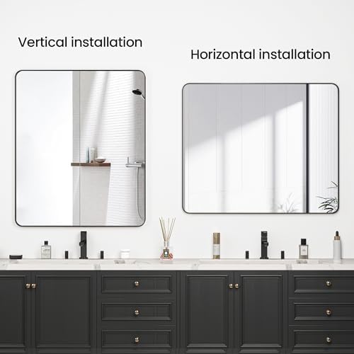 Acovy 30x36 Inch Matte Black Metal Bathroom Mirror