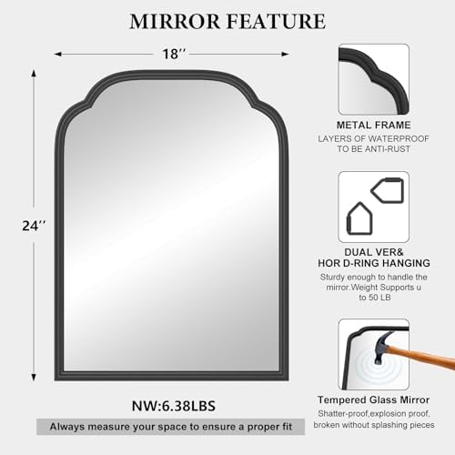 Ferytange 18x24 Inch Black Wall Mirror with Metal Frame 1